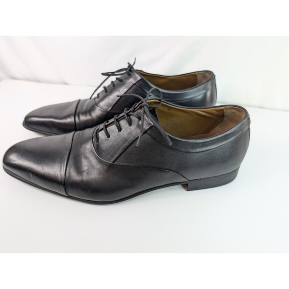ZARA Man Shoes 44 US 11 Men's Black Leather Oxford Derby Lace Up Dress Cap Toe - Picture 1 of 13